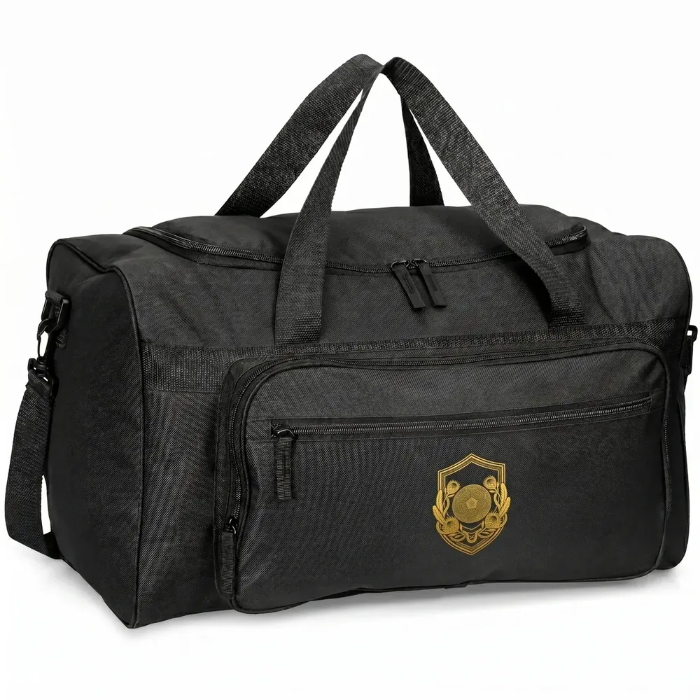 Black matchday duffel bag with embroidered gold Bafana Vault crest