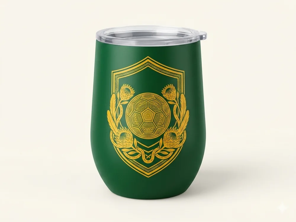 Vacuum Tumbler in green with gold Bafana Vault badge